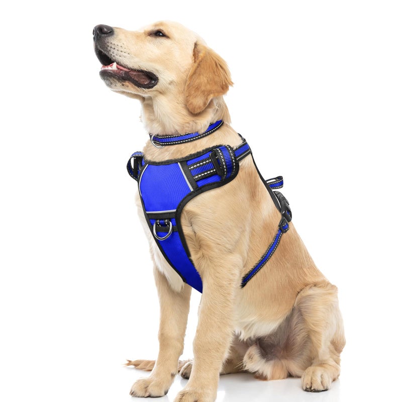 WINSEE Dog Harness No Pull, Pet Harnesses with Dog Collar, Adjustable Reflective Oxford Outdoor Vest, Front/Back Leash Clips for Small, Medium, Large, Extra Large Dogs, Easy Control Handle for Walking - Image 1